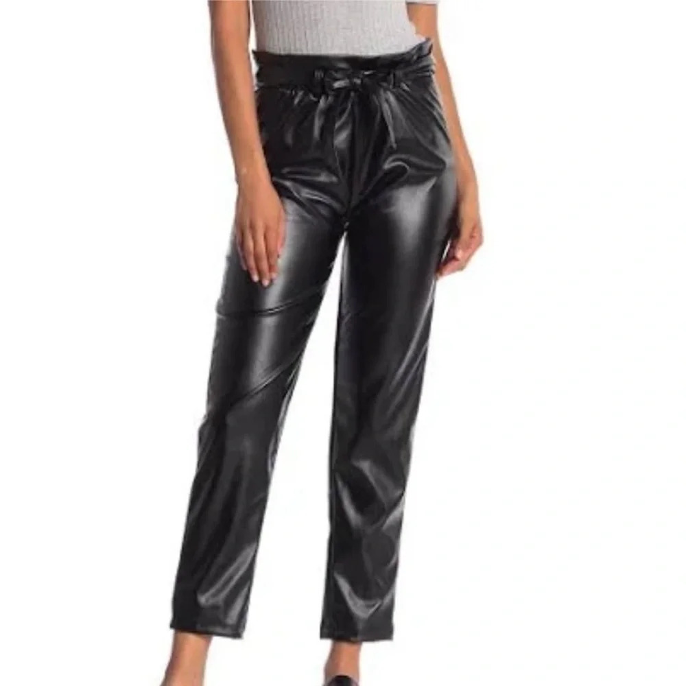 Know One Cares Black High Waist Paperbag Faux Leather Pants, Women’s Size Small